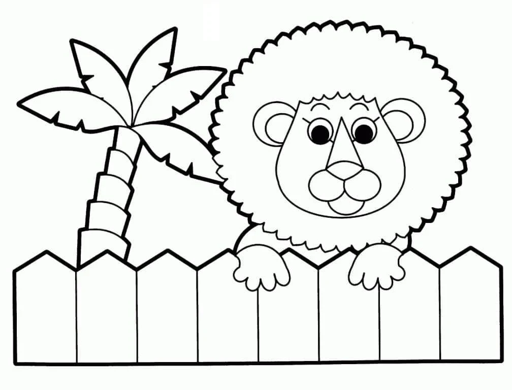 Dibujo de Bebé león mirando por encima de una valla para colorear