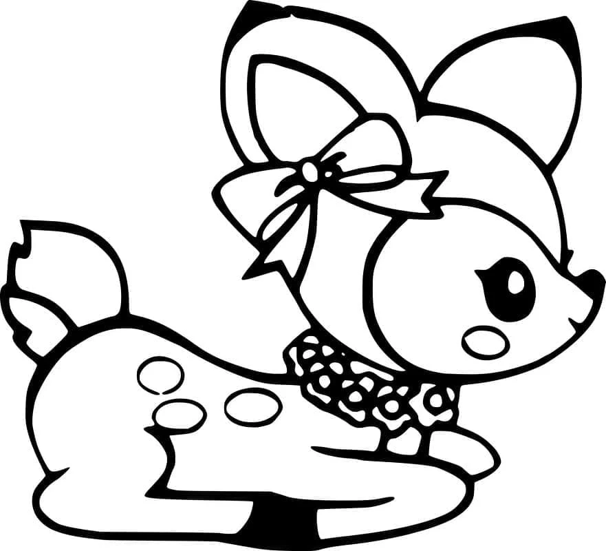 Dibujo de Cierva con gran lazo y collar de flores para colorear Dibujo de Cierva con gran lazo y collar de flores para colorear