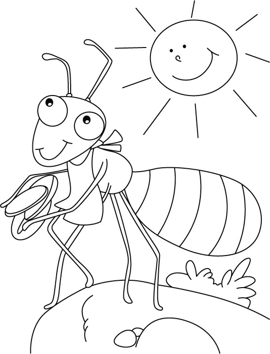 Dibujo de Hormiga sonriente bajo el sol para colorear Dibujo de Hormiga sonriente bajo el sol para colorear