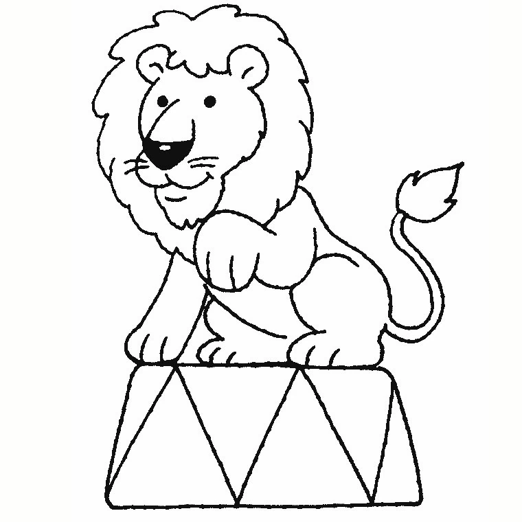 Dibujo de León sobre un pedestal de circo para colorear