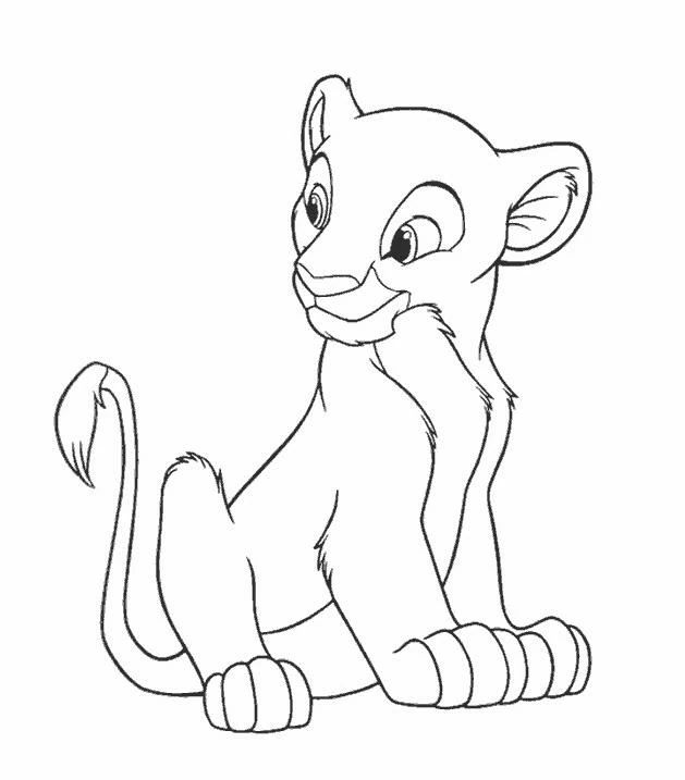 Dibujo de León cachorro Nala sentada para colorear