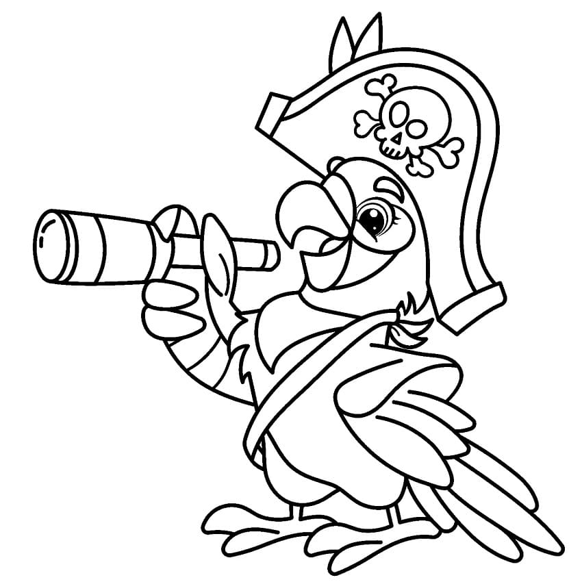 Dibujo de Loro pirata mirando por un catalejo para colorear