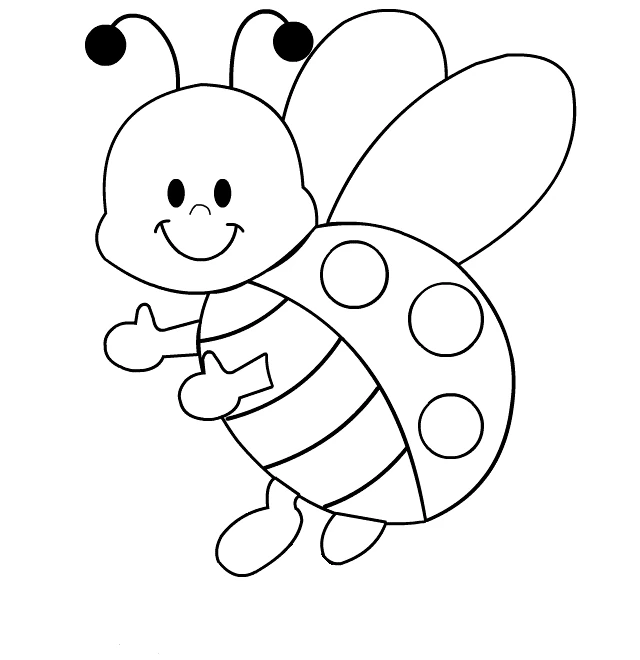 Dibujo de Mariquita sonriente con grandes alas y lunares para colorear