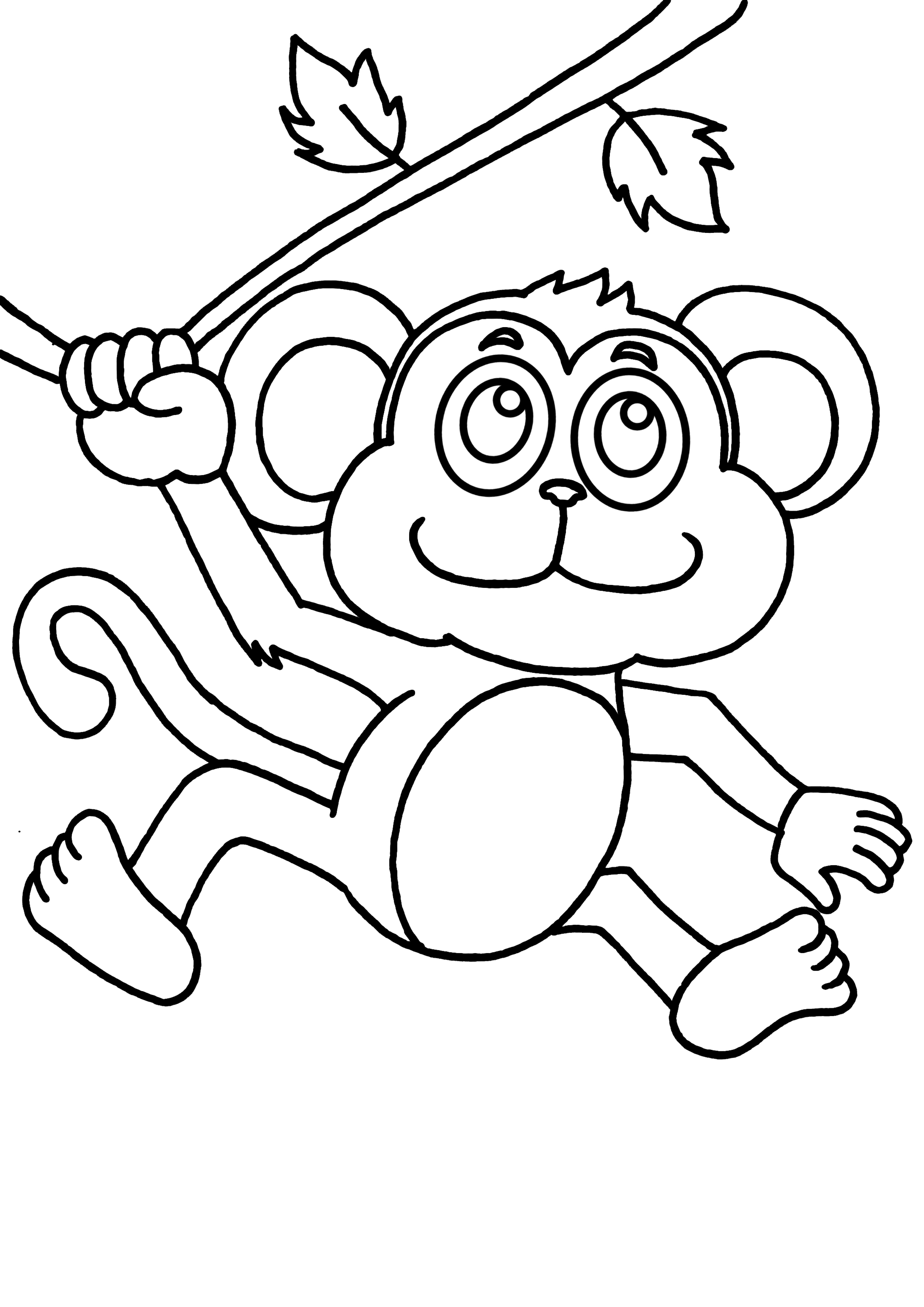 Dibujo de Mono colgado de una rama para colorear