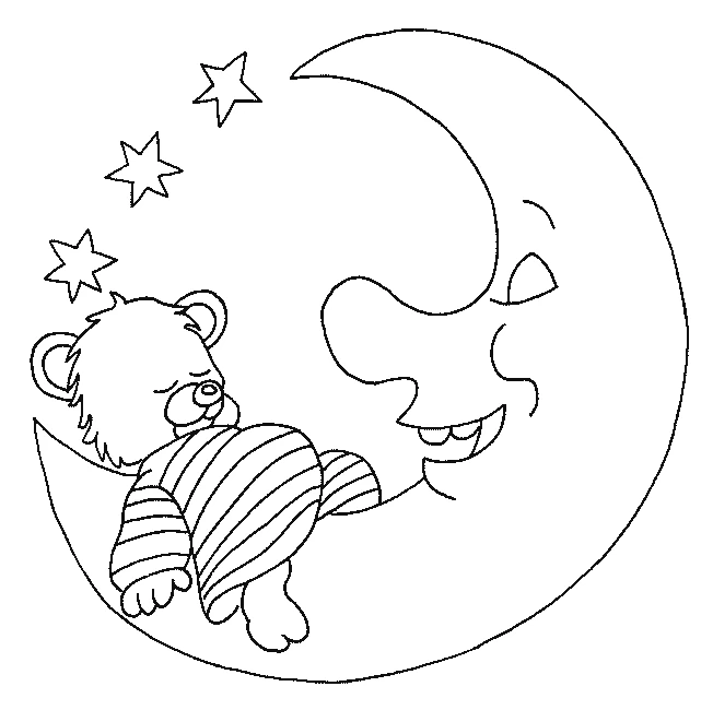 Dibujo de Oso durmiendo sobre una luna creciente para colorear