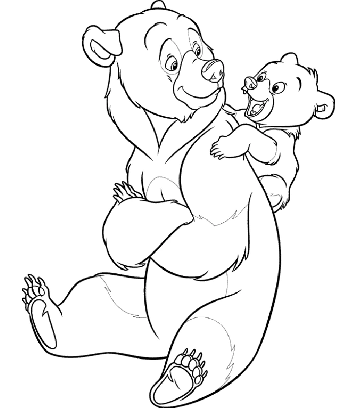 Dibujo de Oso llevando a su cría en la espalda para colorear Dibujo de Oso llevando a su cría en la espalda para colorear