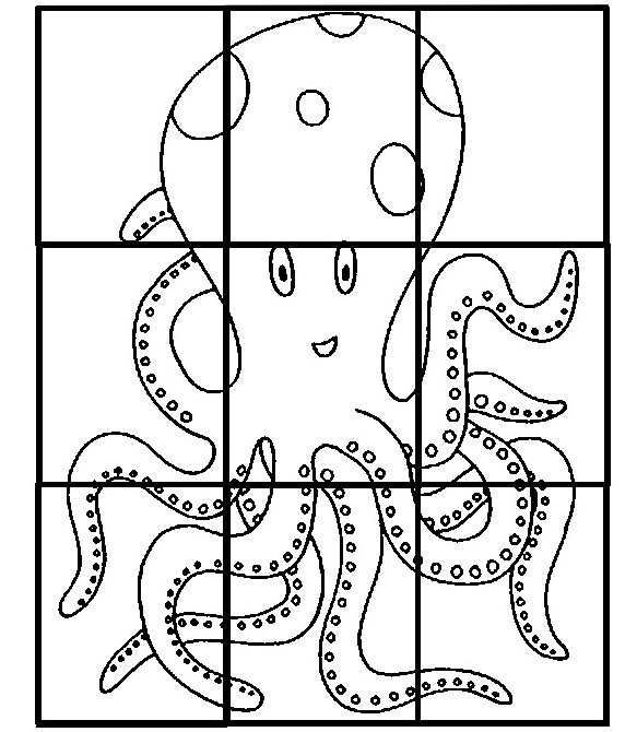Dibujo de Pulpo en cuadrícula de rompecabezas para colorear