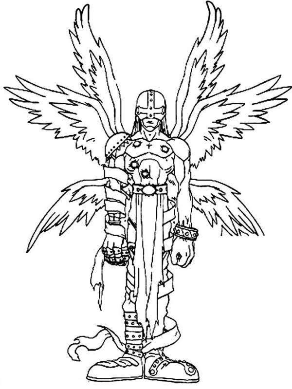 Dibujo de Digimon ángel con seis alas brillantes para colorear