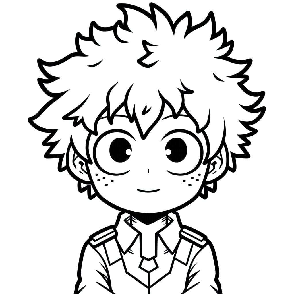 Dibujo de Izuku Midoriya sonriendo en estilo chibi para colorear