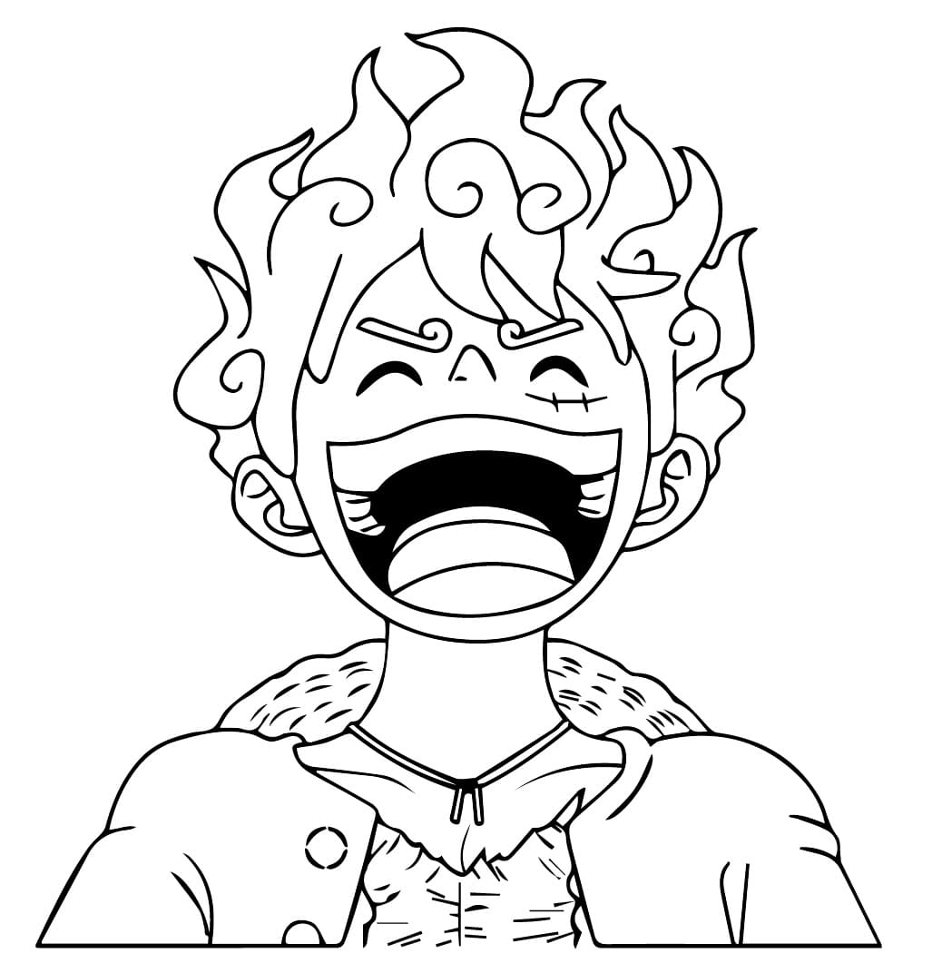 Dibujo de Luffy Gear 5 riendo a carcajadas para colorear