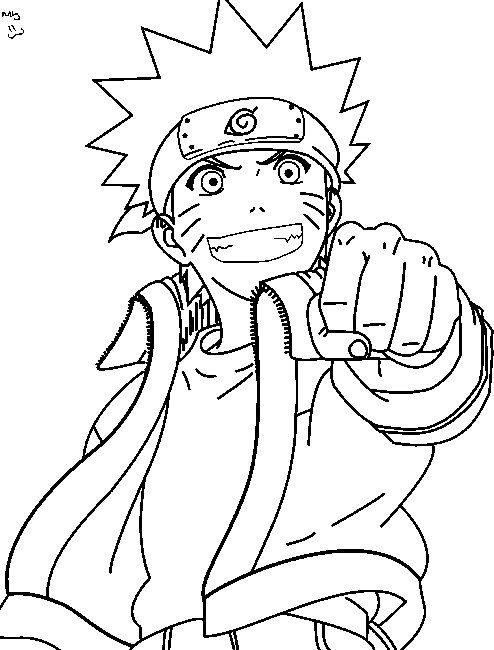 Dibujo de Naruto señalando al frente con una gran sonrisa para colorear