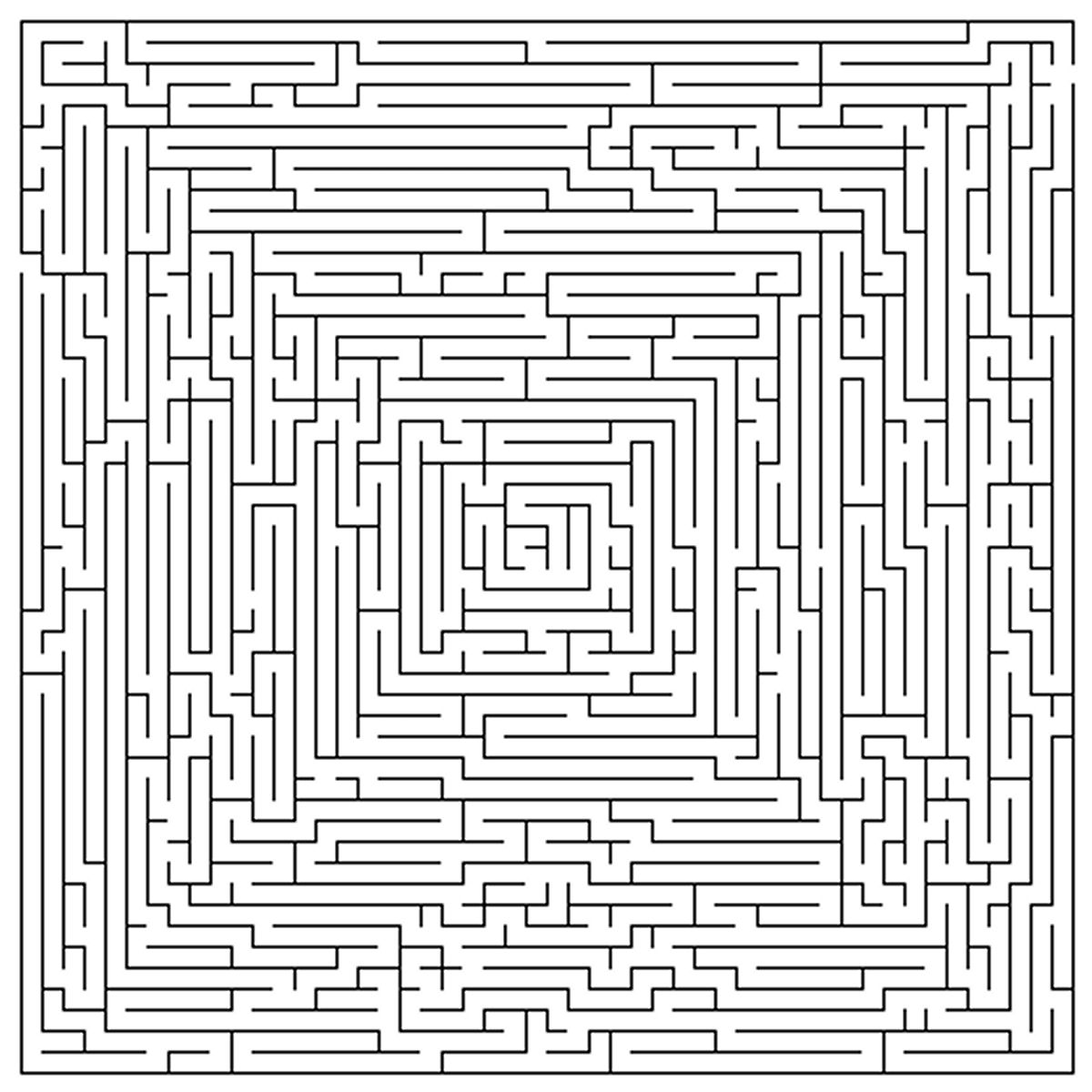 Dibujo de Laberinto cuadrado con capas concéntricas densas para colorear