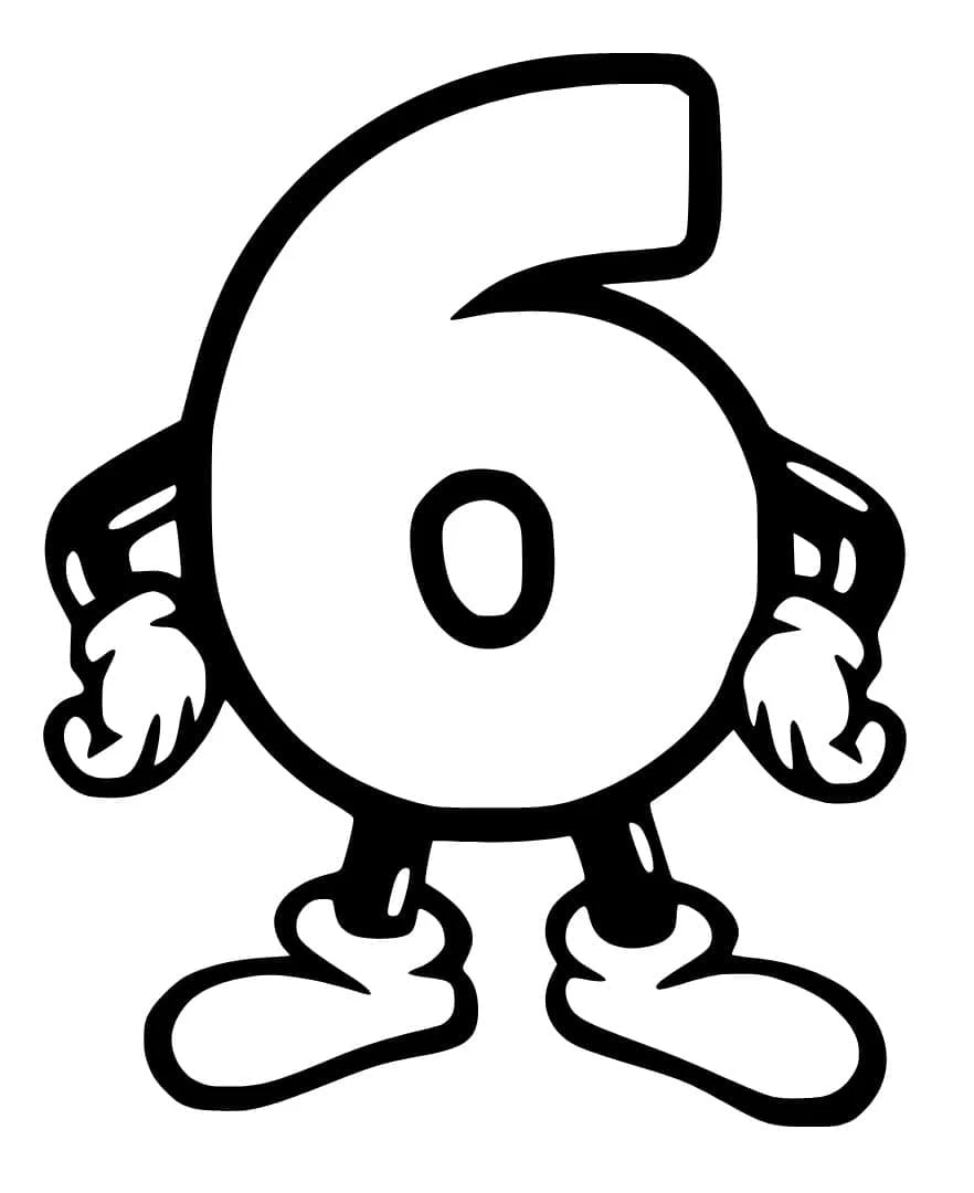 Dibujo de Número 6 personaje con brazos y piernas para colorear Dibujo de Número 6 personaje con brazos y piernas para colorear