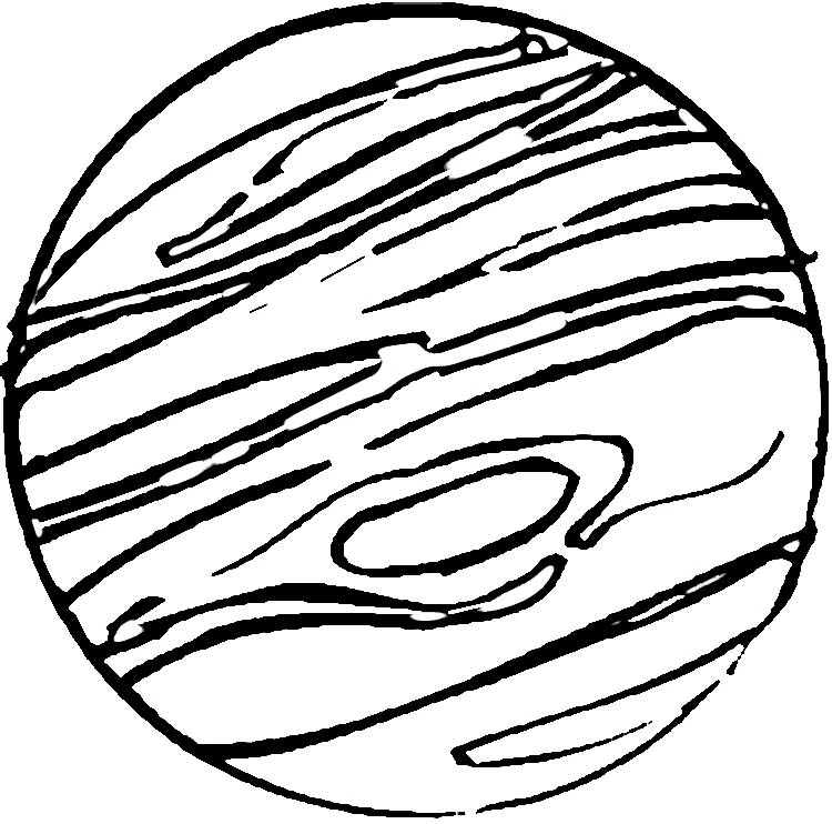Dibujo de Jupiter con bandas onduladas y su gran mancha roja para colorear Dibujo de Jupiter con bandas onduladas y su gran mancha roja para colorear
