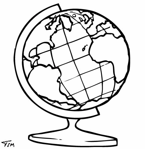 Dibujo de Planeta tierra en globo terráqueo con soporte para colorear Dibujo de Planeta tierra en globo terráqueo con soporte para colorear