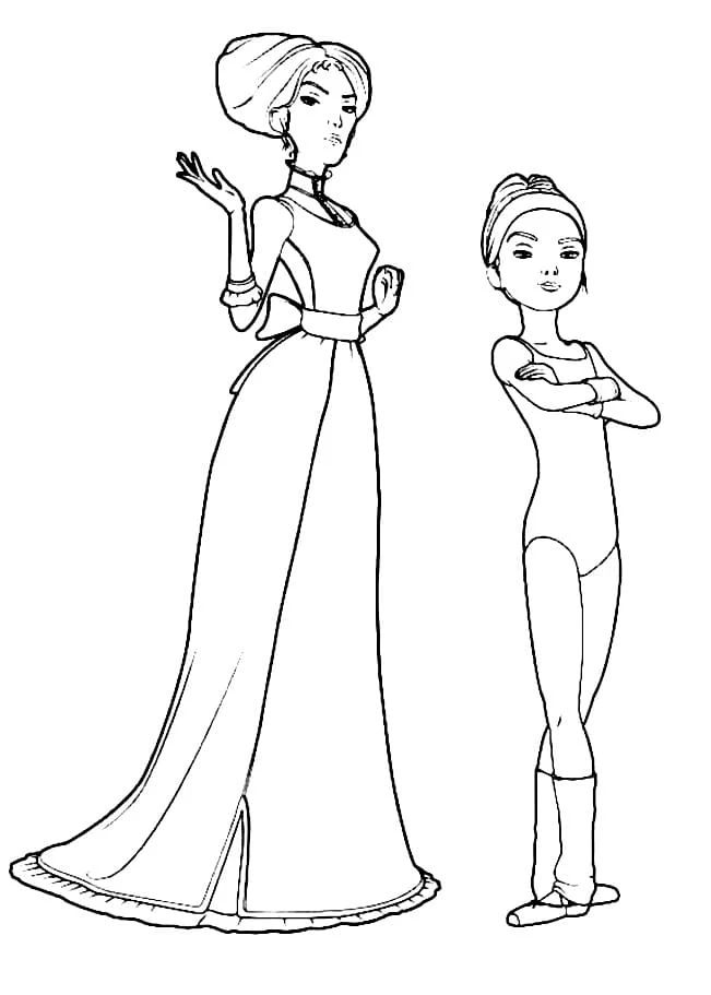 Dibujo de Bailarina y mujer elegante de pie juntas para colorear Dibujo de Bailarina y mujer elegante de pie juntas para colorear