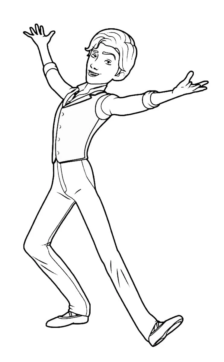 Dibujo de Bailarina con su compañero de baile en plena pose para colorear