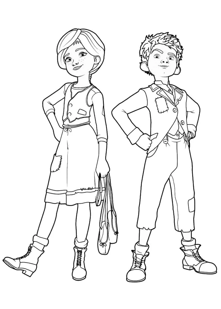 Dibujo de Félicie y Victor de pie uno junto al otro para colorear Dibujo de Félicie y Victor de pie uno junto al otro para colorear