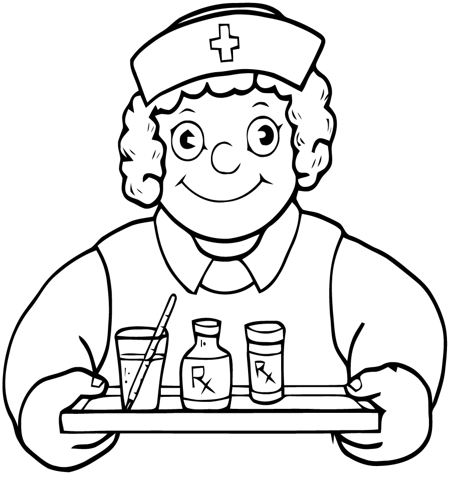 Dibujo de Enfermera sosteniendo una bandeja de medicinas para colorear Dibujo de Enfermera sosteniendo una bandeja de medicinas para colorear