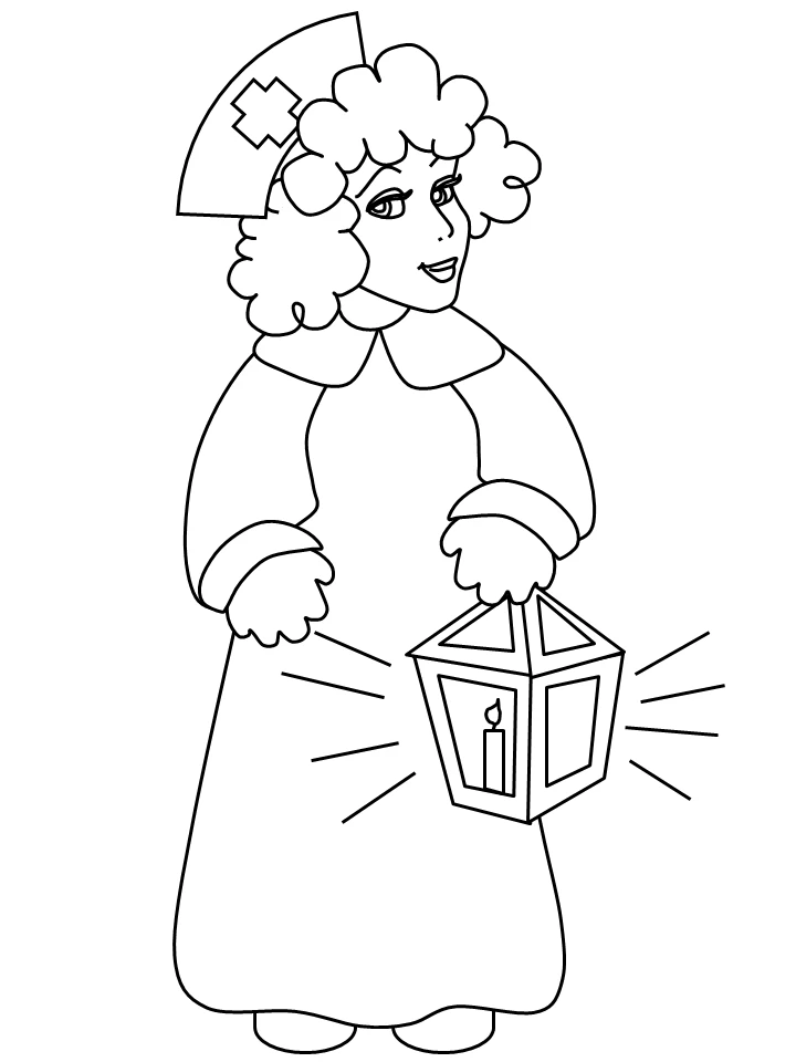 Dibujo de Enfermera sosteniendo un farol para colorear Dibujo de Enfermera sosteniendo un farol para colorear