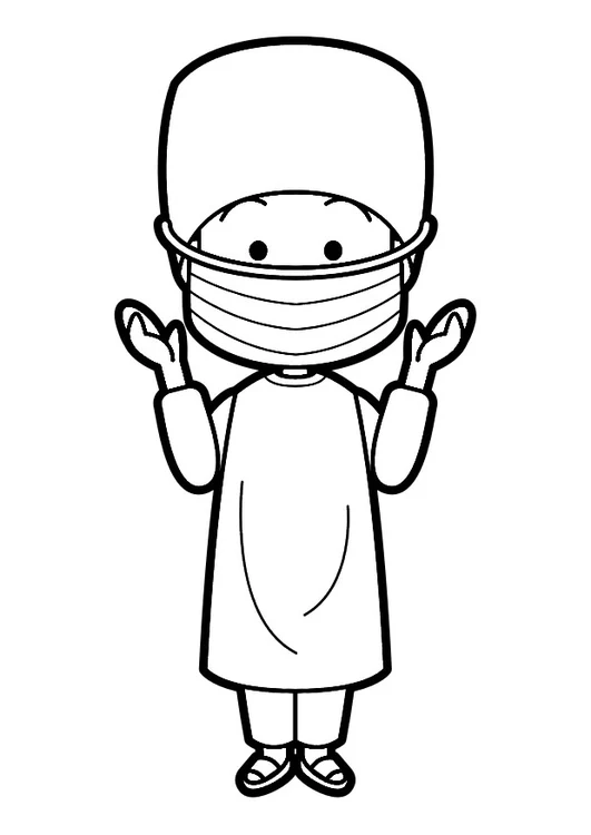 Dibujo de Enfermera con mascarilla y gorro quirúrgico para colorear Dibujo de Enfermera con mascarilla y gorro quirúrgico para colorear