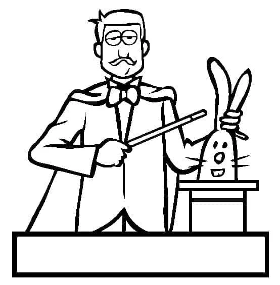 Dibujo de Mago sacando un conejo de su sombrero para colorear Dibujo de Mago sacando un conejo de su sombrero para colorear