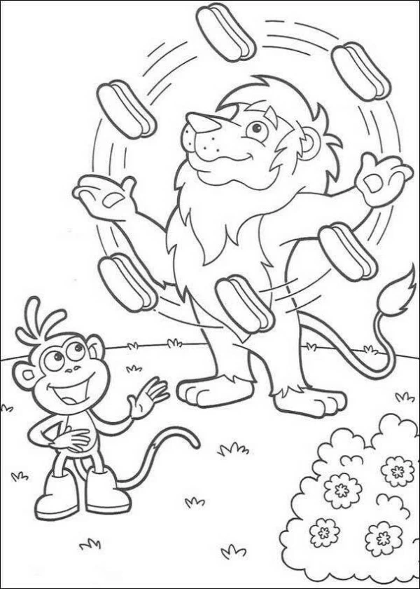 Dibujo de Malabarista león con Botas el mono para colorear