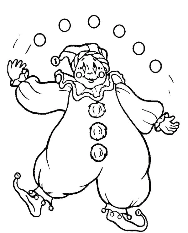 Dibujo de Malabarista payaso con seis pelotas para colorear