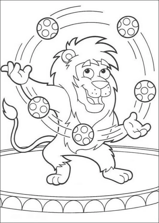 Dibujo de Malabarista león haciendo malabares con pelotas para colorear Dibujo de Malabarista león haciendo malabares con pelotas para colorear