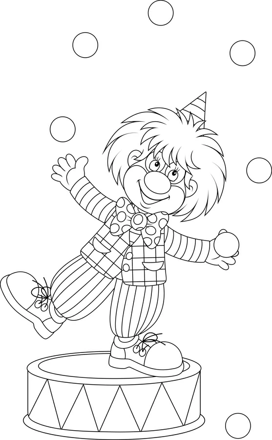 Dibujo de Malabarista payaso equilibrándose en un pedestal de circo para colorear Dibujo de Malabarista payaso equilibrándose en un pedestal de circo para colorear