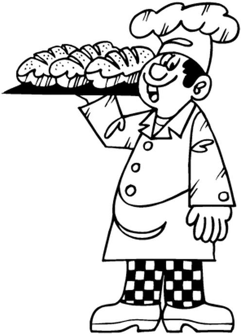 Dibujo de Panadero llevando una bandeja de pan recién horneado para colorear