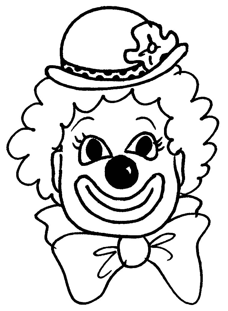 Dibujo de Payaso sonriente con sombrero y pajarita para colorear