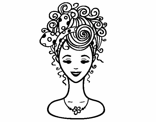 Dibujo de Peluquero mujer con peinado de rizos elaborado para colorear