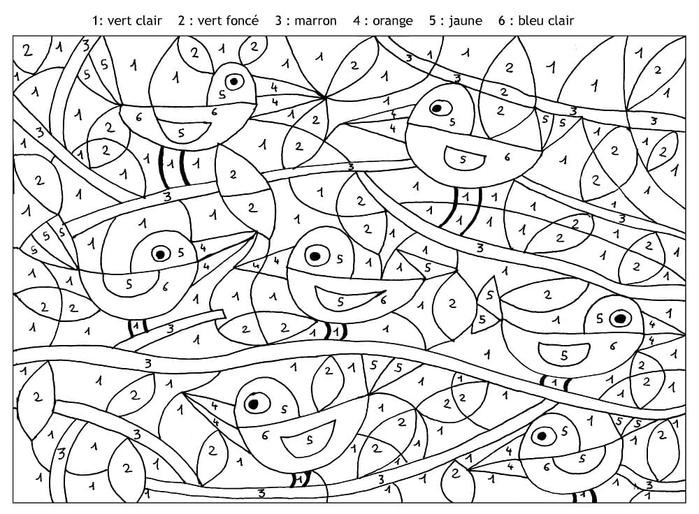 Dibujo de Pájaros posados entre ramas con hojas para colorear