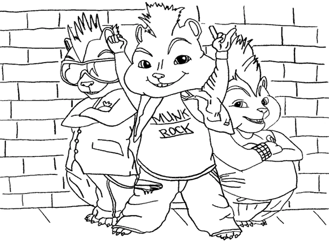 Dibujo de Alvin y the Chipmunks con actitud rockera para colorear
