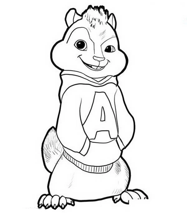 Dibujo de Alvin sonriendo con su sudadera para colorear