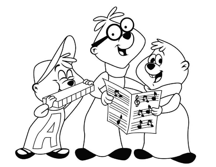 Dibujo de Alvin y the Chipmunks cantando juntos para colorear