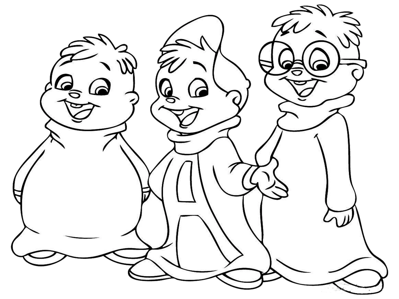 Dibujo de Alvin y the Chipmunks de pie juntos para colorear