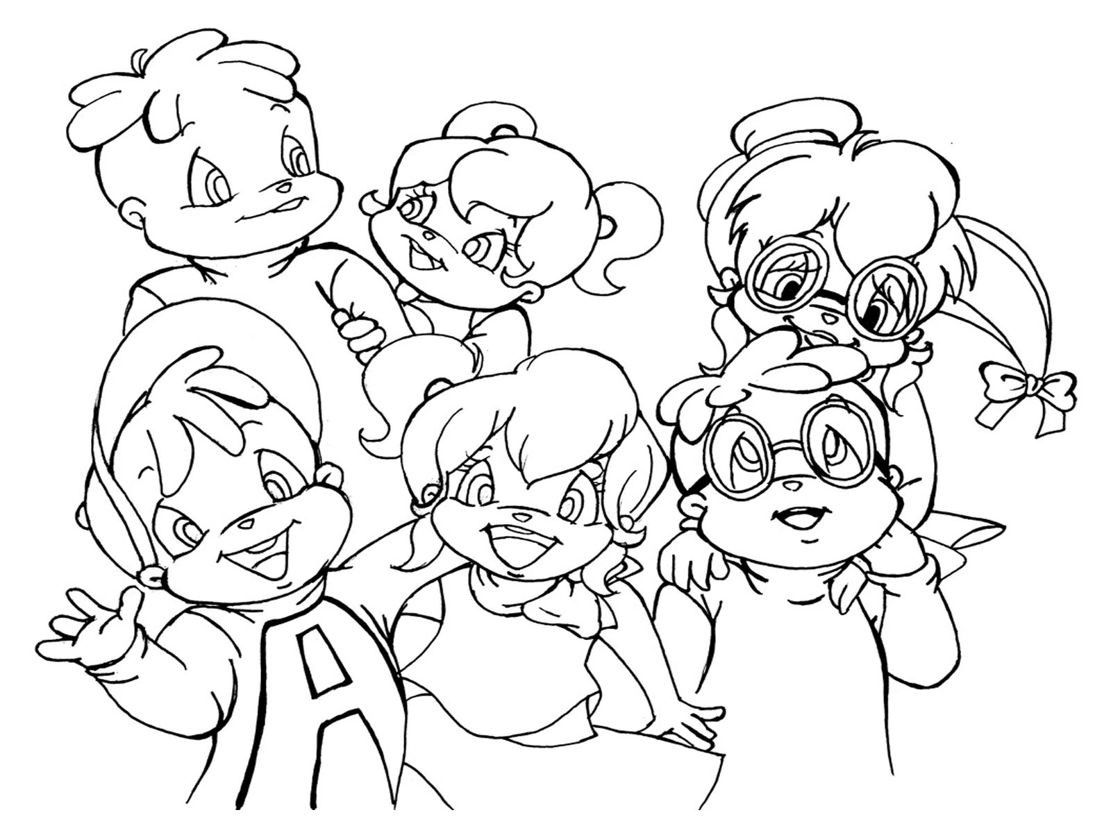 Dibujo de Alvin y the Chipmunks junto a las Chipettes para colorear