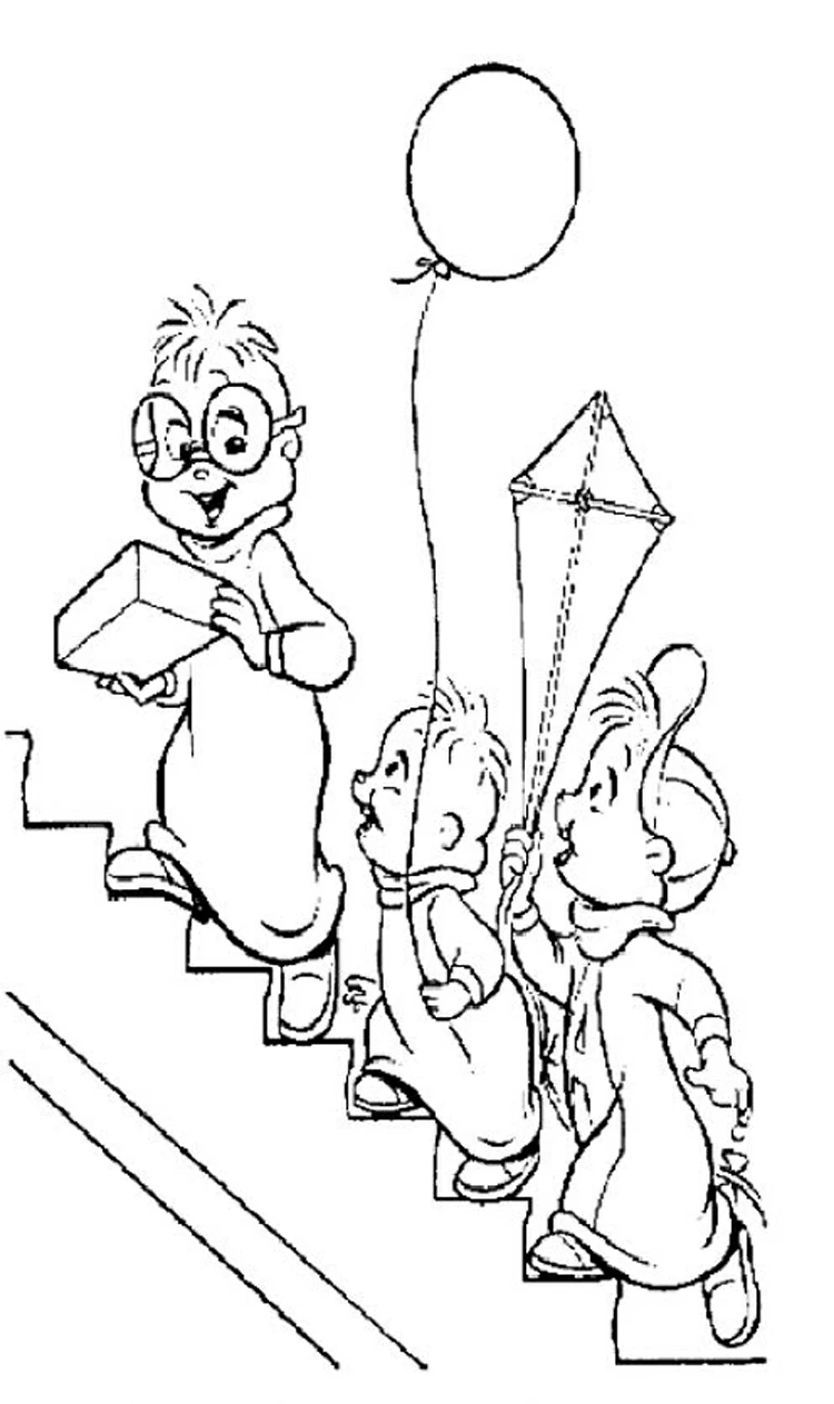 Dibujo de Alvin y the Chipmunks subiendo escaleras para colorear