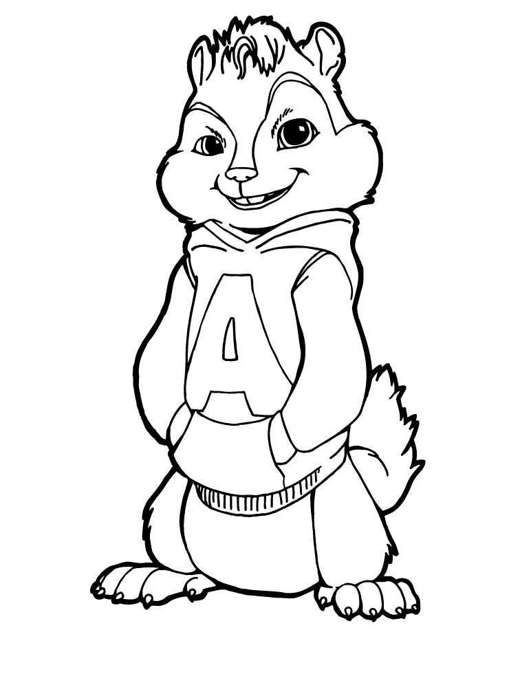 Dibujo de Alvin sonriendo con su sudadera para colorear Dibujo de Alvin sonriendo con su sudadera para colorear