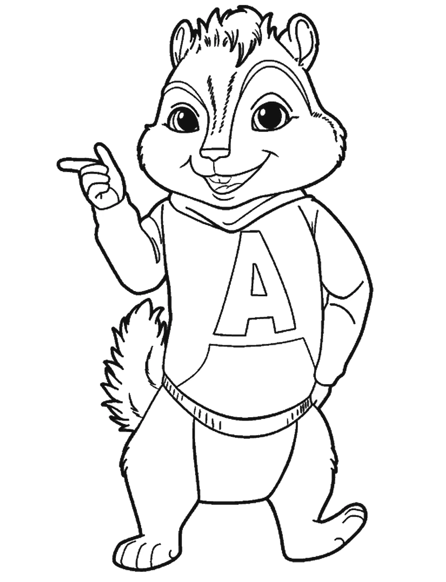 Dibujo de Alvin señalando con una gran sonrisa para colorear Dibujo de Alvin señalando con una gran sonrisa para colorear