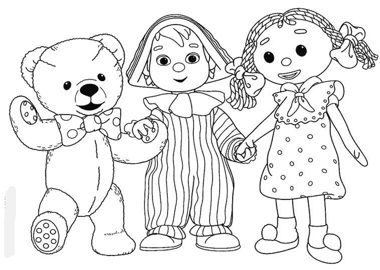 Dibujo de Andy Pandy de la mano con el Oso y Looby Loo para colorear Dibujo de Andy Pandy de la mano con el Oso y Looby Loo para colorear