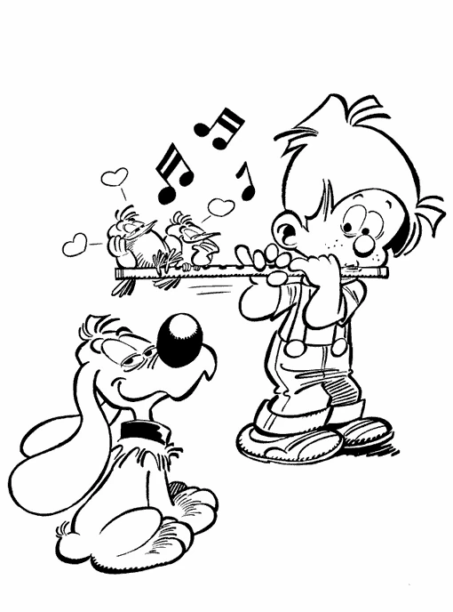 Dibujo de Billy y Buddy tocando la flauta para dos pájaros para colorear Dibujo de Billy y Buddy tocando la flauta para dos pájaros para colorear