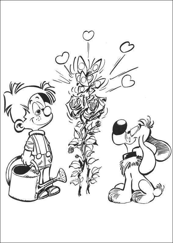 Dibujo de Billy y Buddy junto a un rosal florecido para colorear Dibujo de Billy y Buddy junto a un rosal florecido para colorear