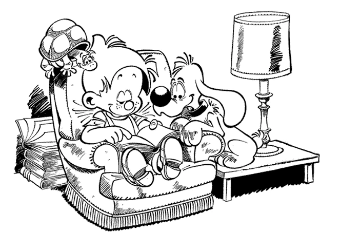 Dibujo de Billy y Buddy dormidos en un sillón para colorear