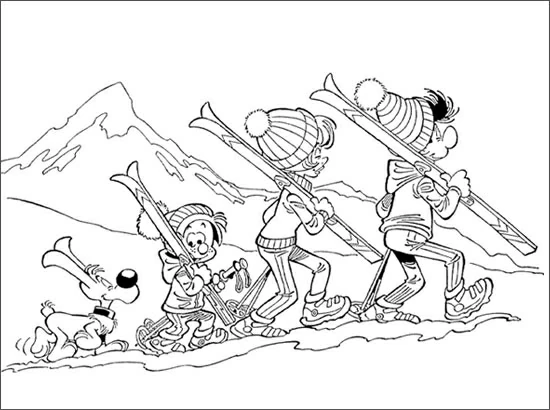 Dibujo de Billy y Buddy la familia caminando hacia la nieve para colorear Dibujo de Billy y Buddy la familia caminando hacia la nieve para colorear