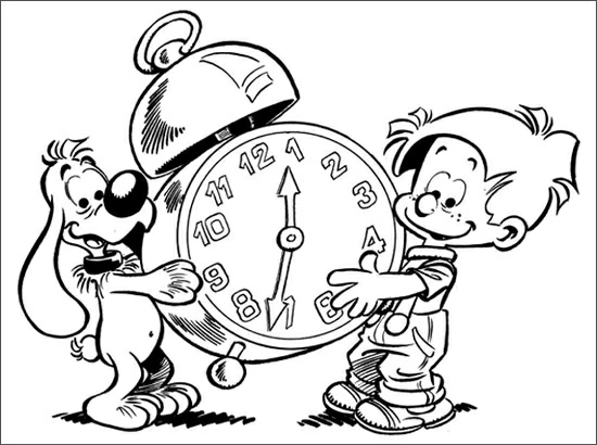 Dibujo de Billy y Buddy con un gran despertador para colorear Dibujo de Billy y Buddy con un gran despertador para colorear