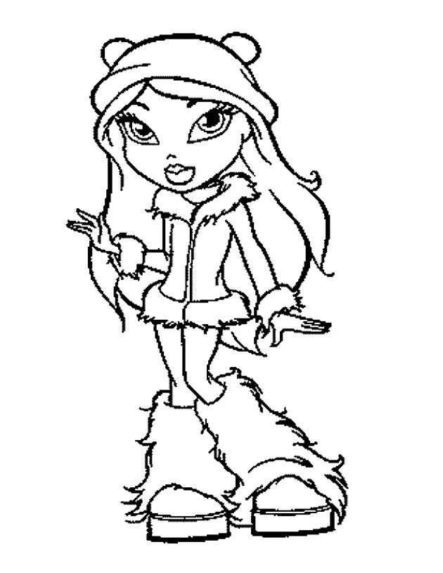 Dibujo de Bratz con traje de invierno de piel para colorear