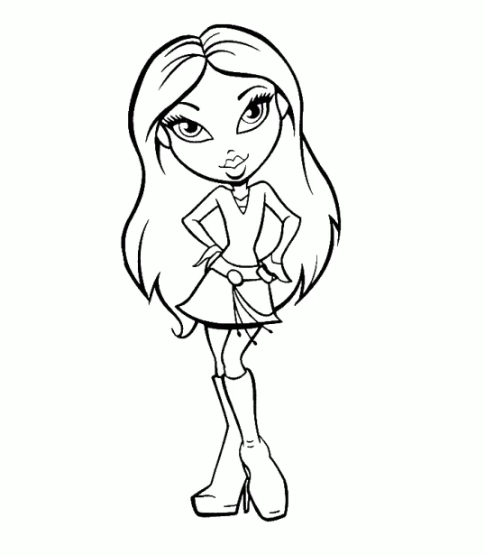 Dibujo de Bratz posando con las manos en la cintura para colorear